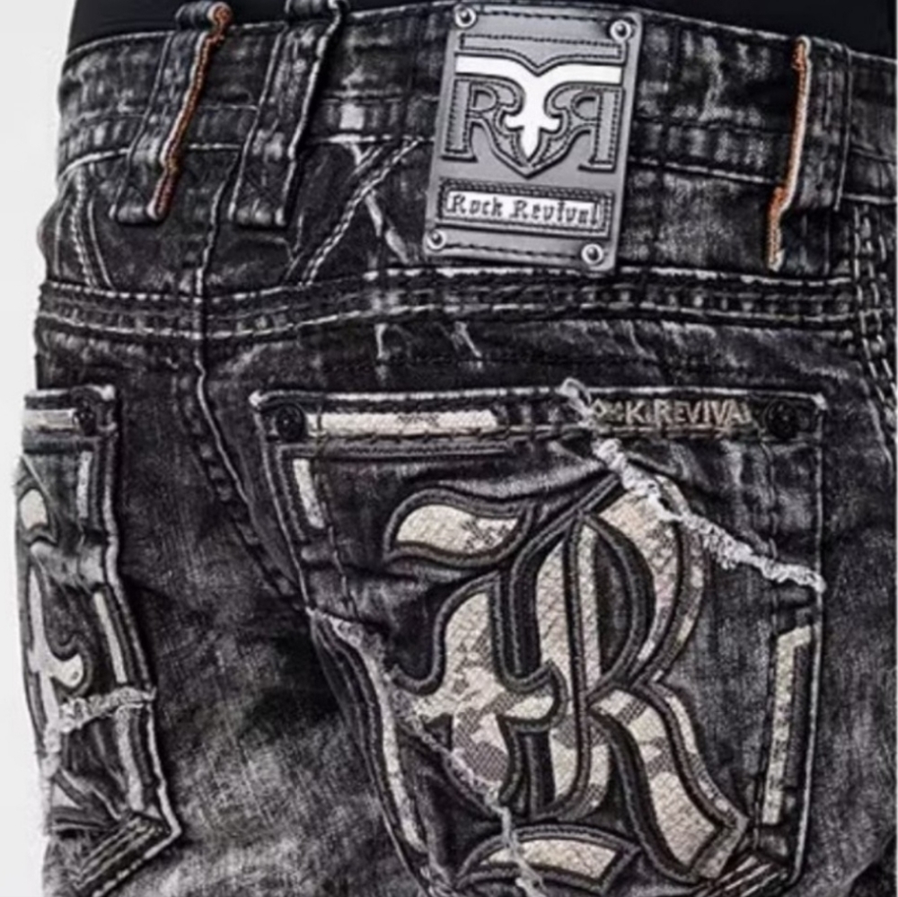 🆕️Rock Revival Acid-Black Baird Jean Shorts. Men's Size: Waist 30x13 Inseam.